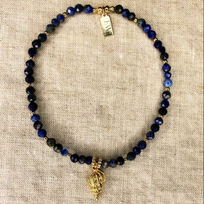 Lapis Lazuli + Gold Charm Stretch Bracelet