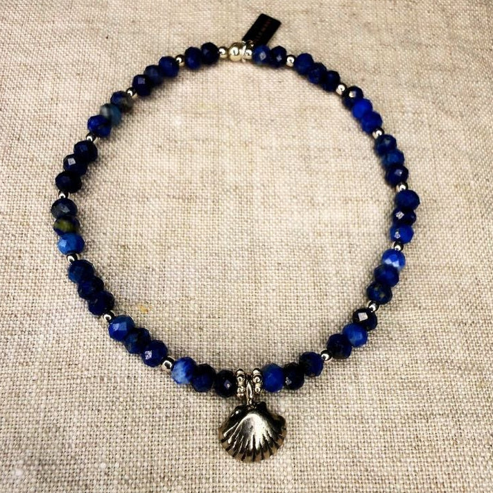 Lapis Lazuli + Silver Charm Stretch Bracelet