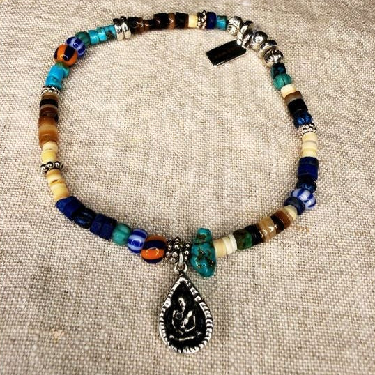 Ty Turquoise & Shell Stretch Bracelet + Charm