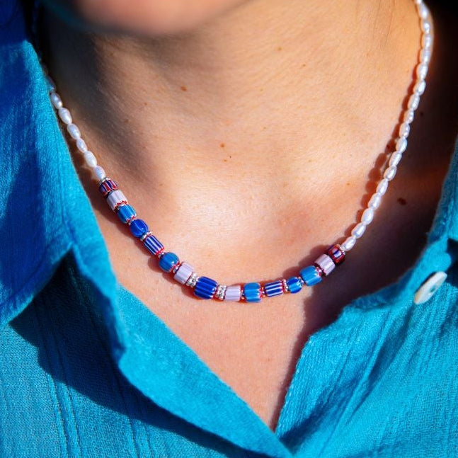 Samantha Rice Pearl & Trade Bead Necklace