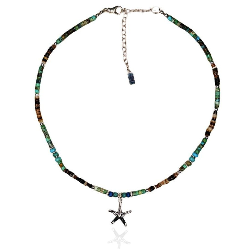 Ty Turquoise & Shell + Charm Necklace