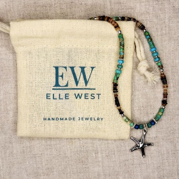 Ty Turquoise & Shell + Charm Necklace