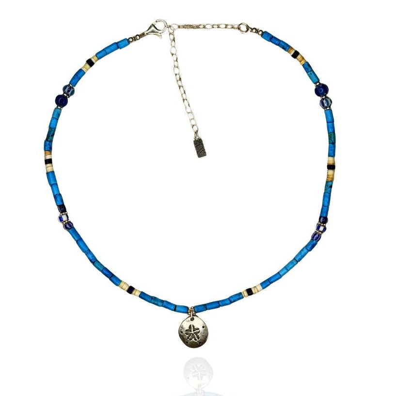 Emilia Sky Blue Turquoise + Charm Necklace