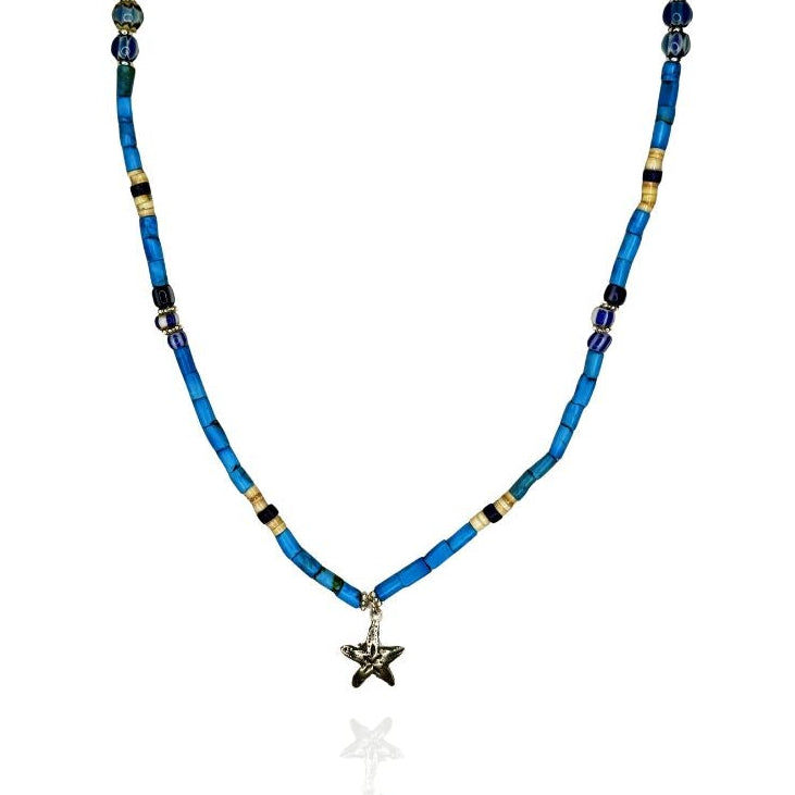 Emilia Sky Blue Turquoise + Charm Necklace