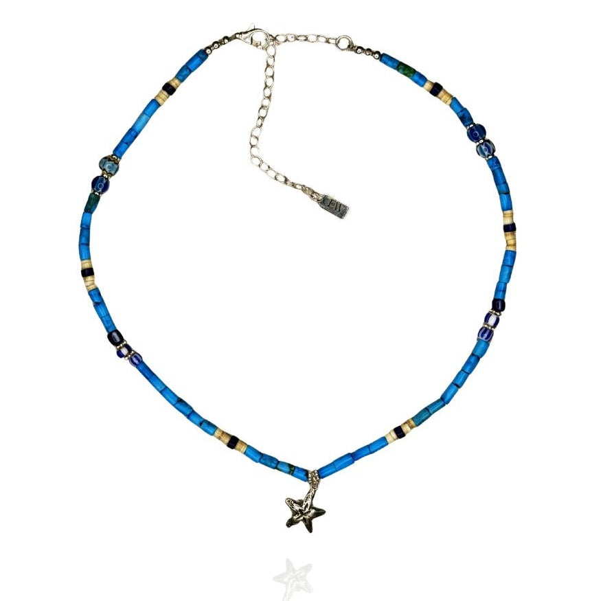 Emilia Sky Blue Turquoise + Charm Necklace