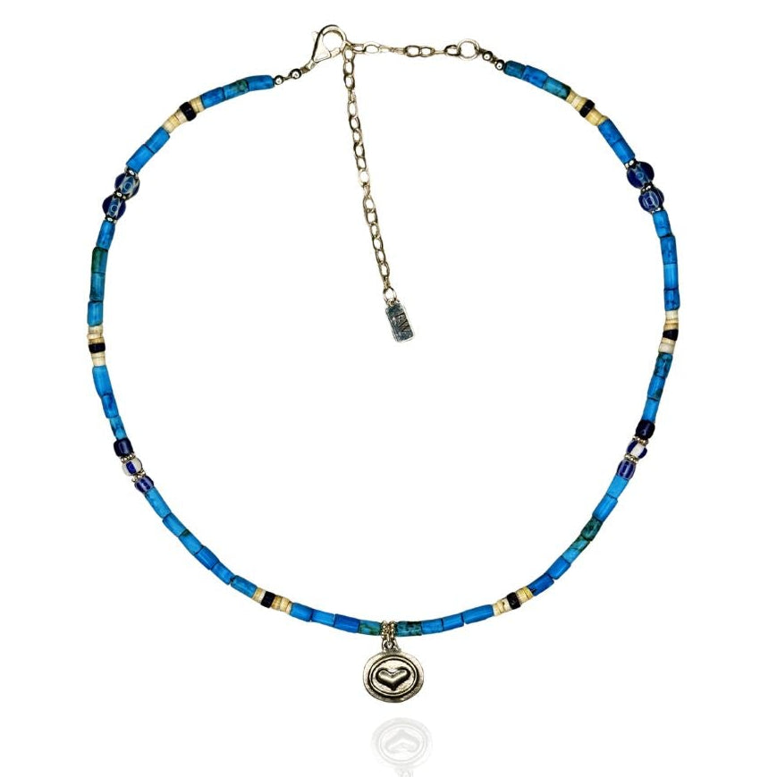 Emilia Sky Blue Turquoise + Charm Necklace