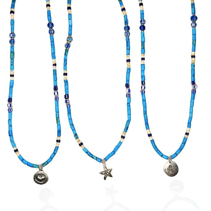 Emilia Sky Blue Turquoise + Charm Necklace