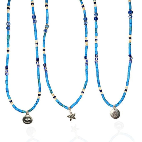 Emilia Sky Blue Turquoise + Charm Necklace
