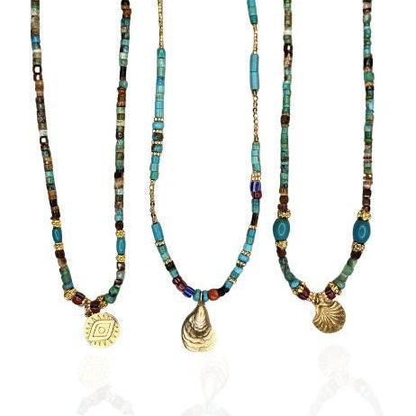 Mads Turquoise and Trade Bead + Charm Necklace