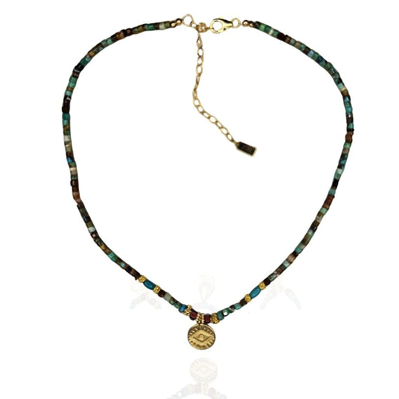 Mads Turquoise and Trade Bead + Charm Necklace