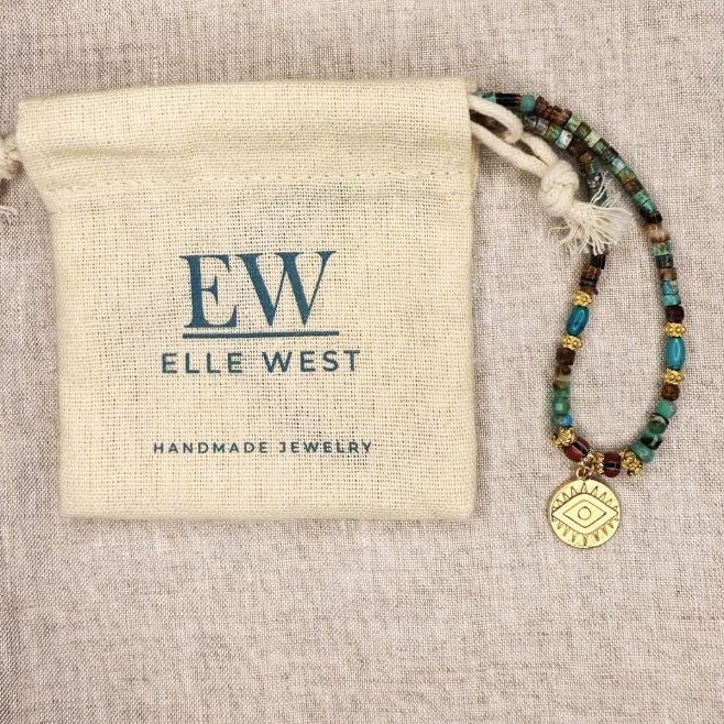 Mads Turquoise and Trade Bead + Charm Necklace