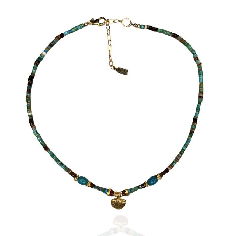 Mads Turquoise and Trade Bead + Charm Necklace
