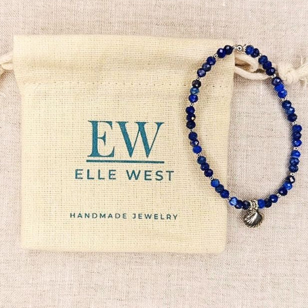 Lapis Lazuli + Silver Charm Stretch Bracelet
