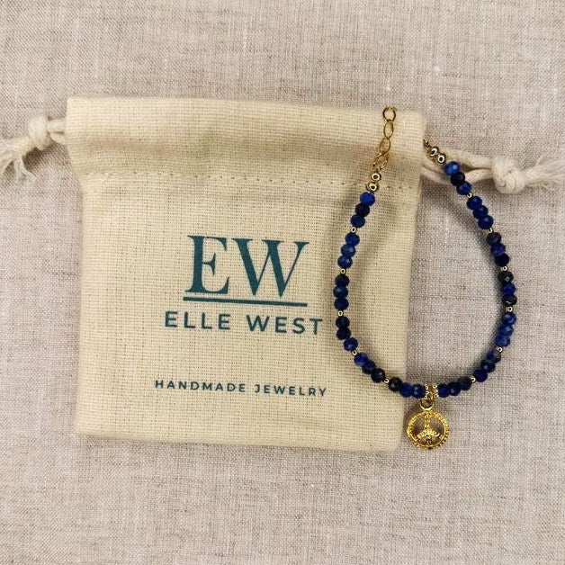 Lapis Lazuli + Gold Charm Bracelet