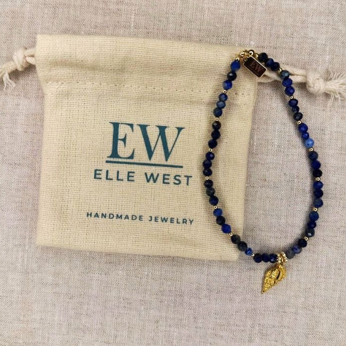 Lapis Lazuli + Gold Charm Stretch Bracelet
