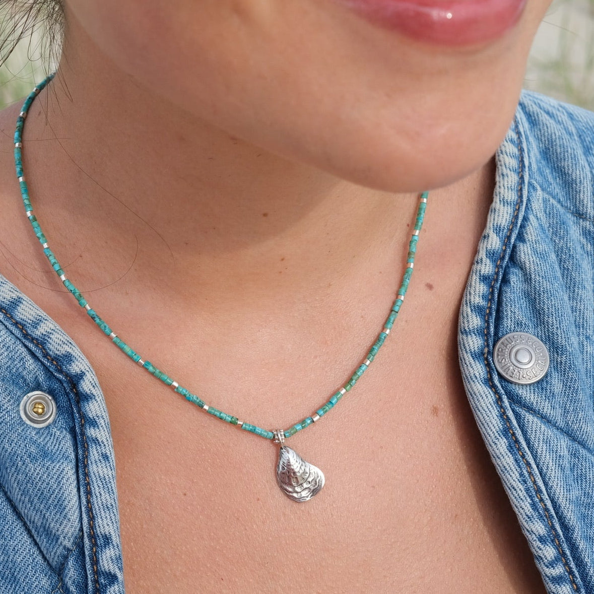 Age Turquoise and Sterling + Charm Necklace