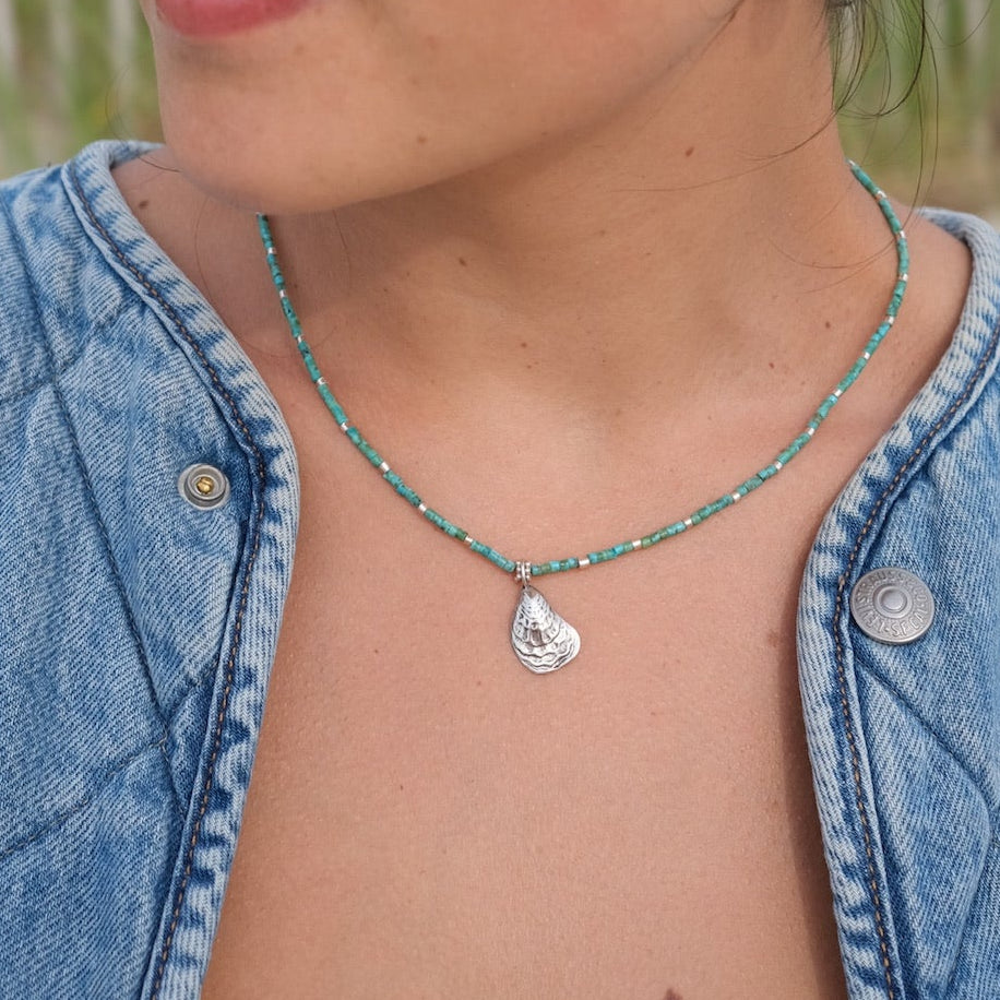 Age Turquoise and Sterling + Charm Necklace
