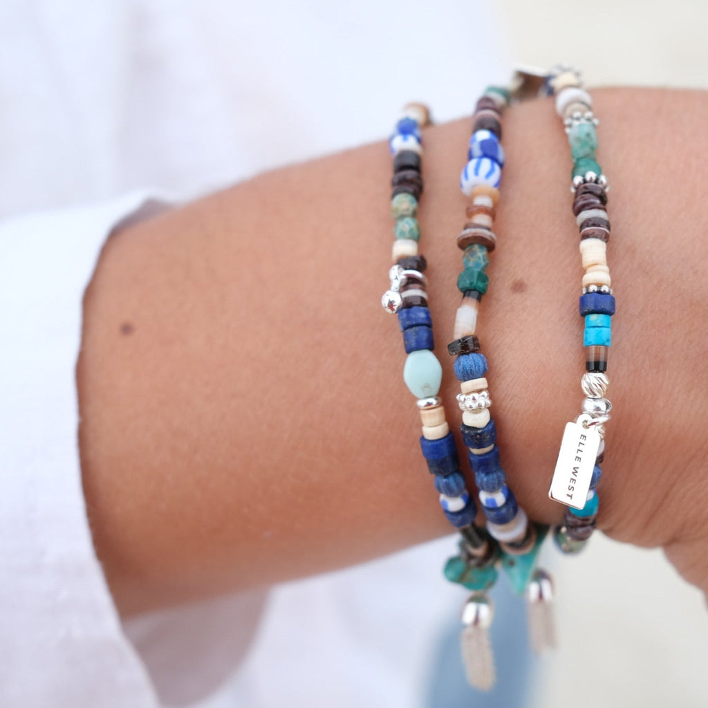 Ty Turquoise & Shell Stretch Bracelet + Charm