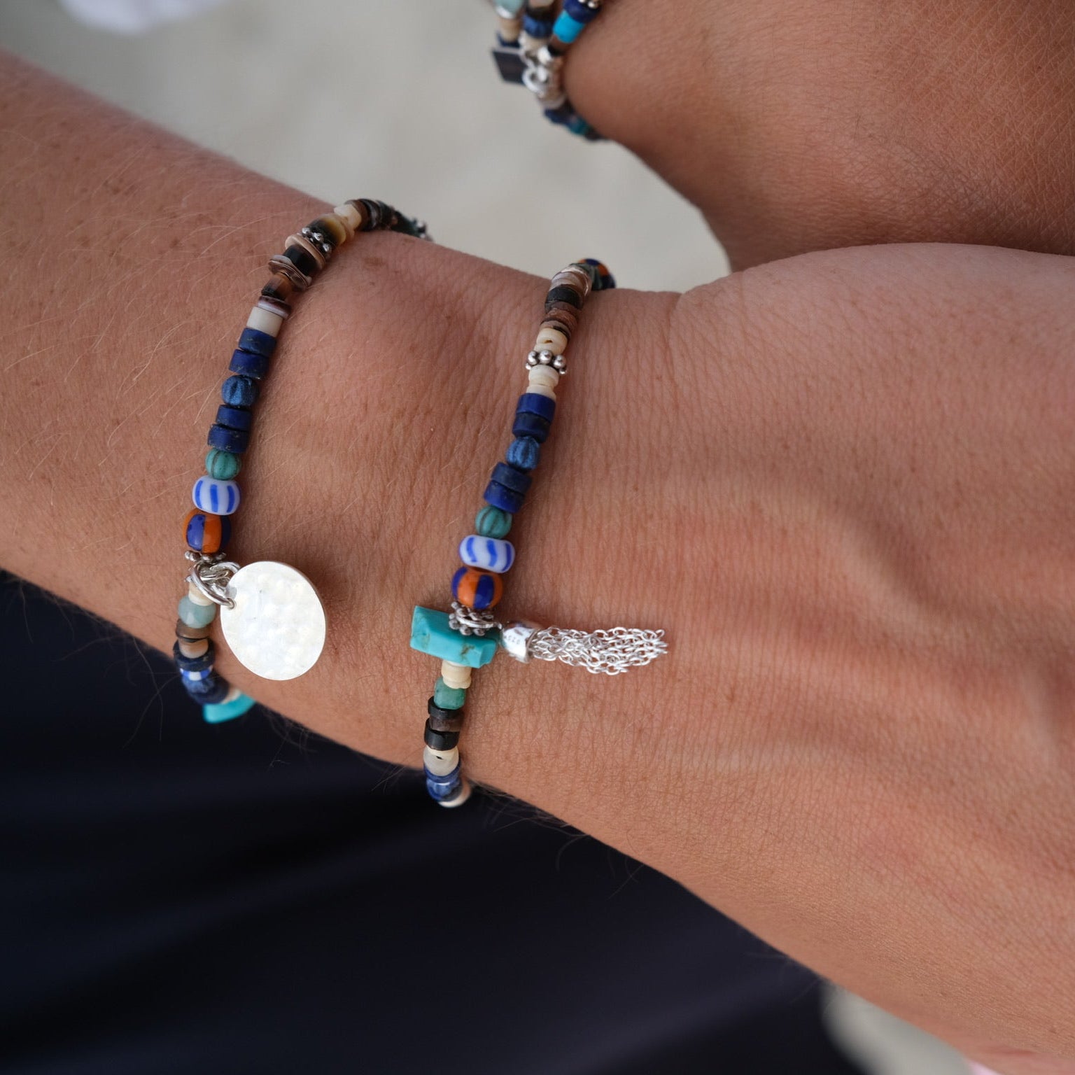 Ty Turquoise & Shell Stretch Bracelet + Charm