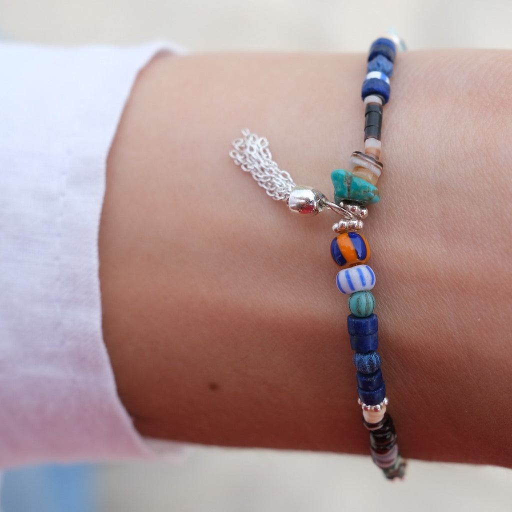 Ty Turquoise & Shell Stretch Bracelet + Charm