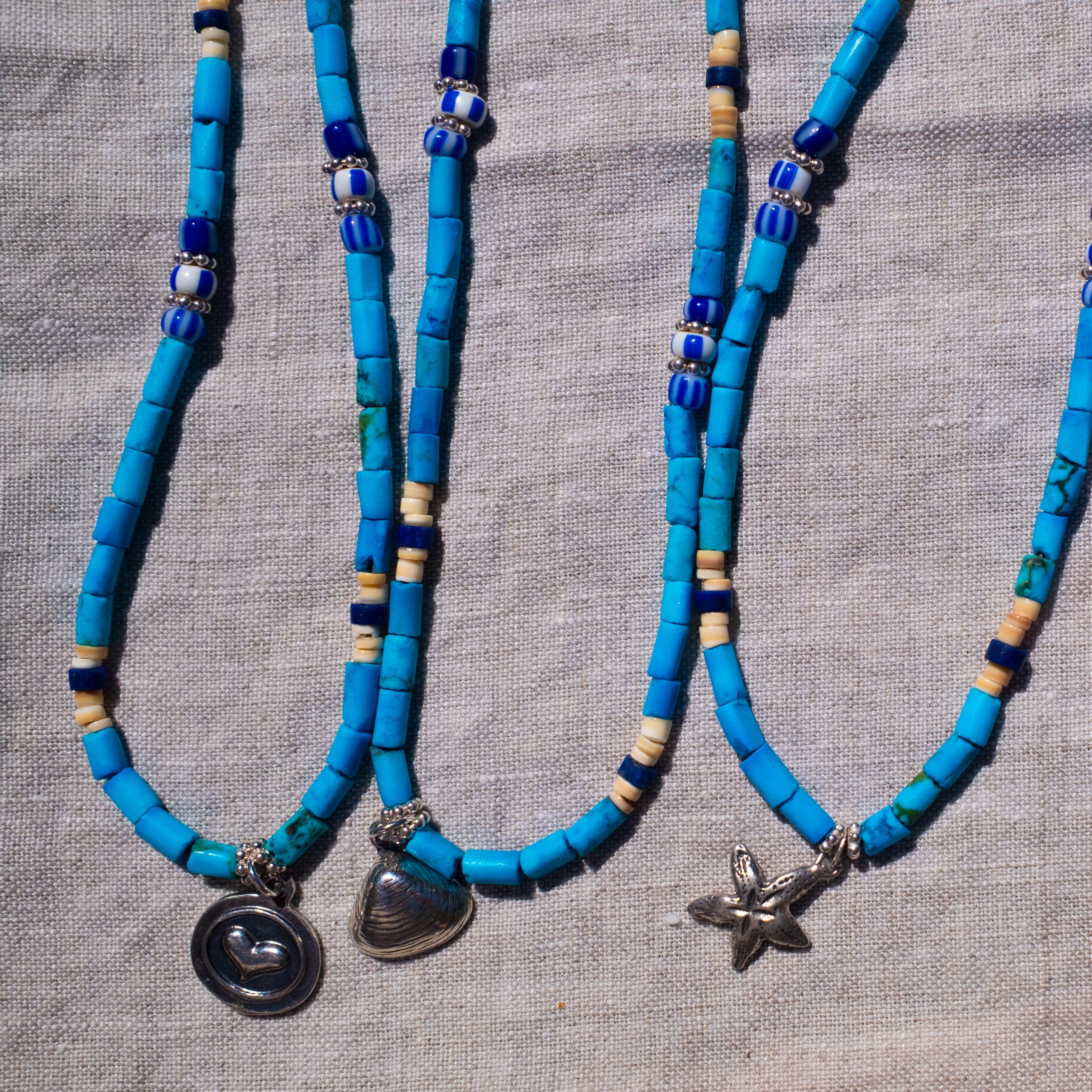 Emilia Sky Blue Turquoise + Charm Necklace