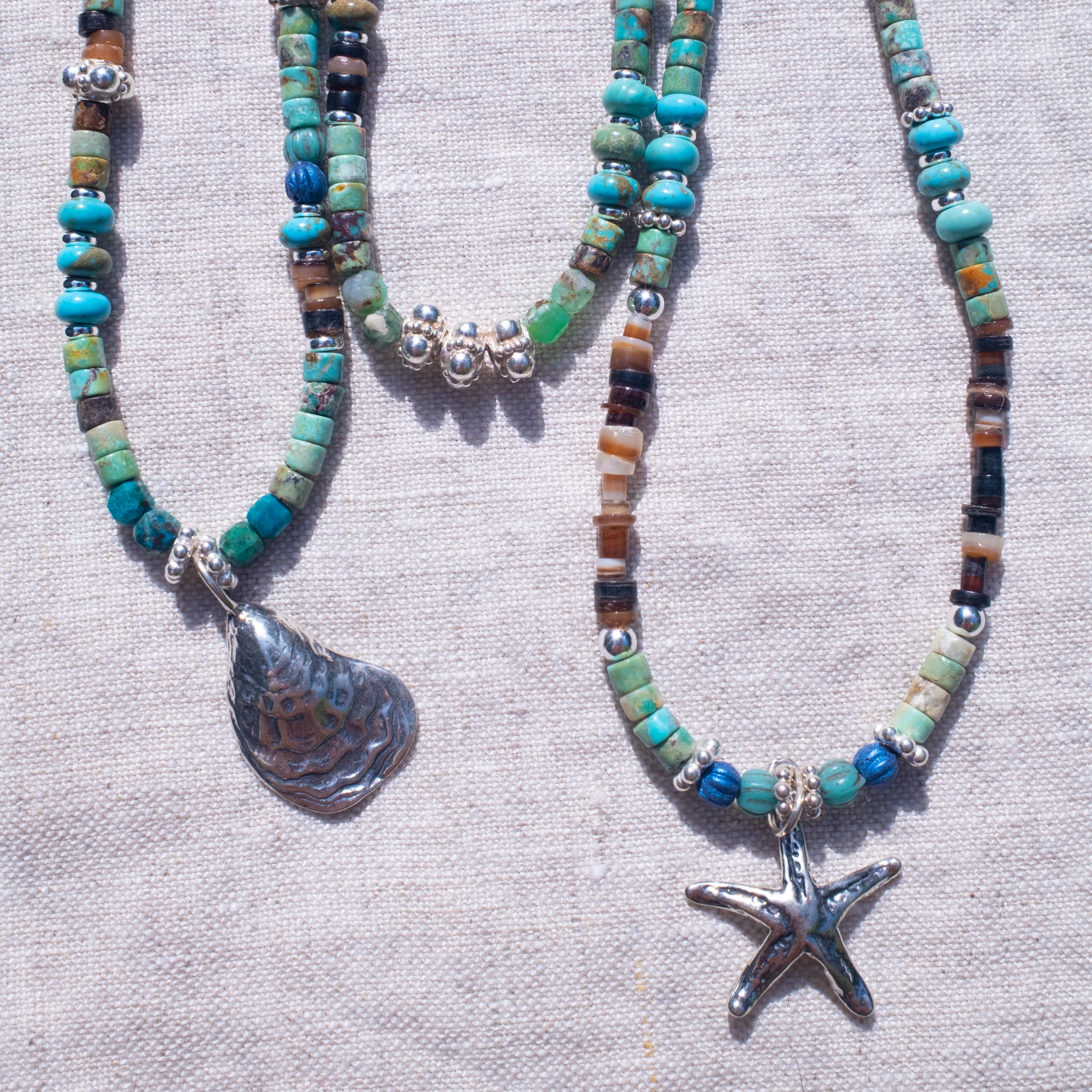 Ty Turquoise & Shell + Charm Necklace