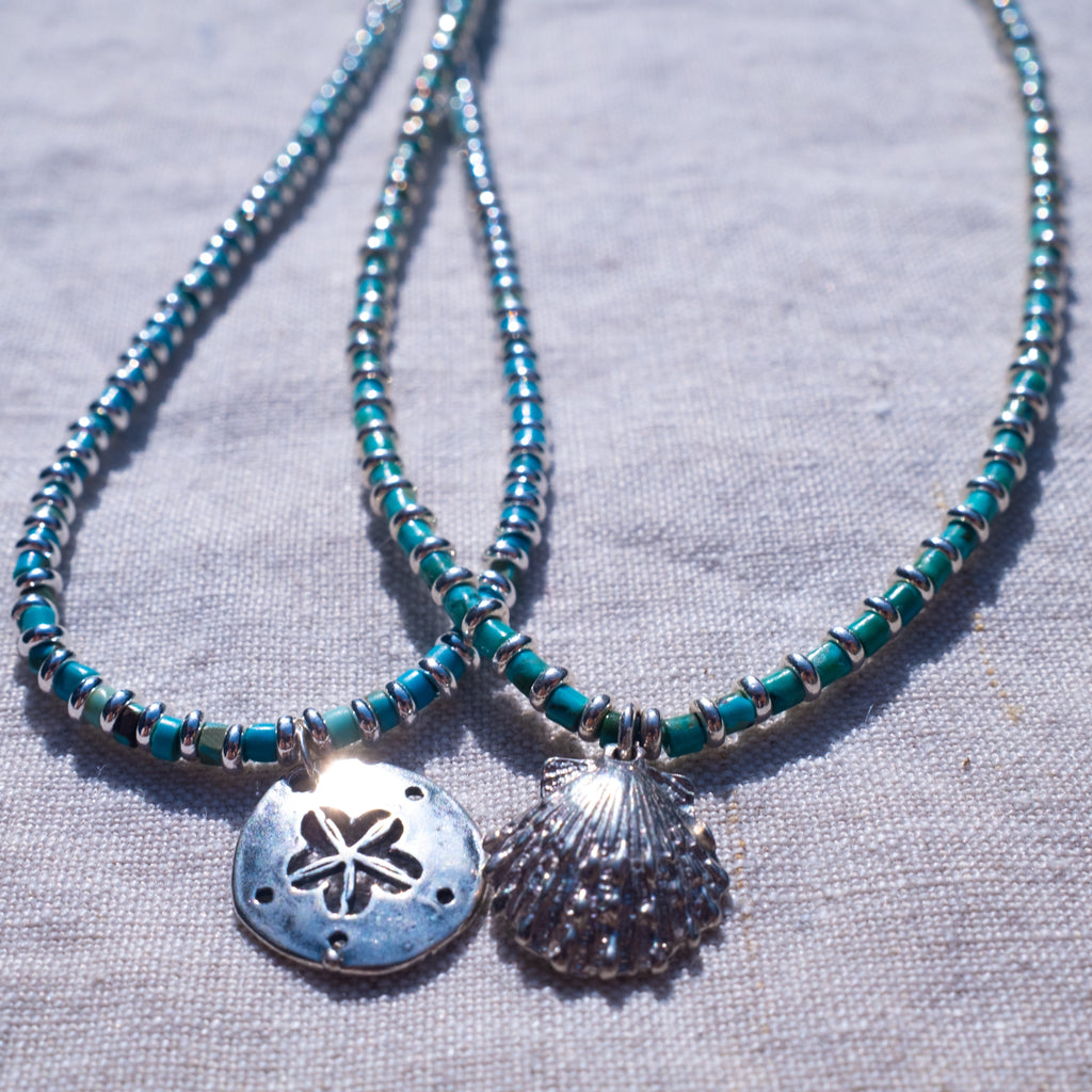 Age Turquoise and Sterling + Charm Necklace