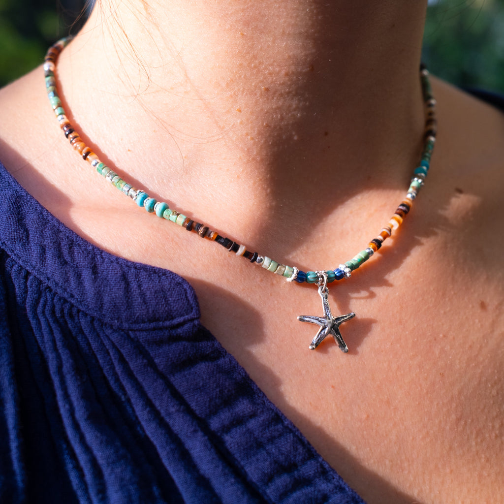 Ty Turquoise & Shell + Charm Necklace