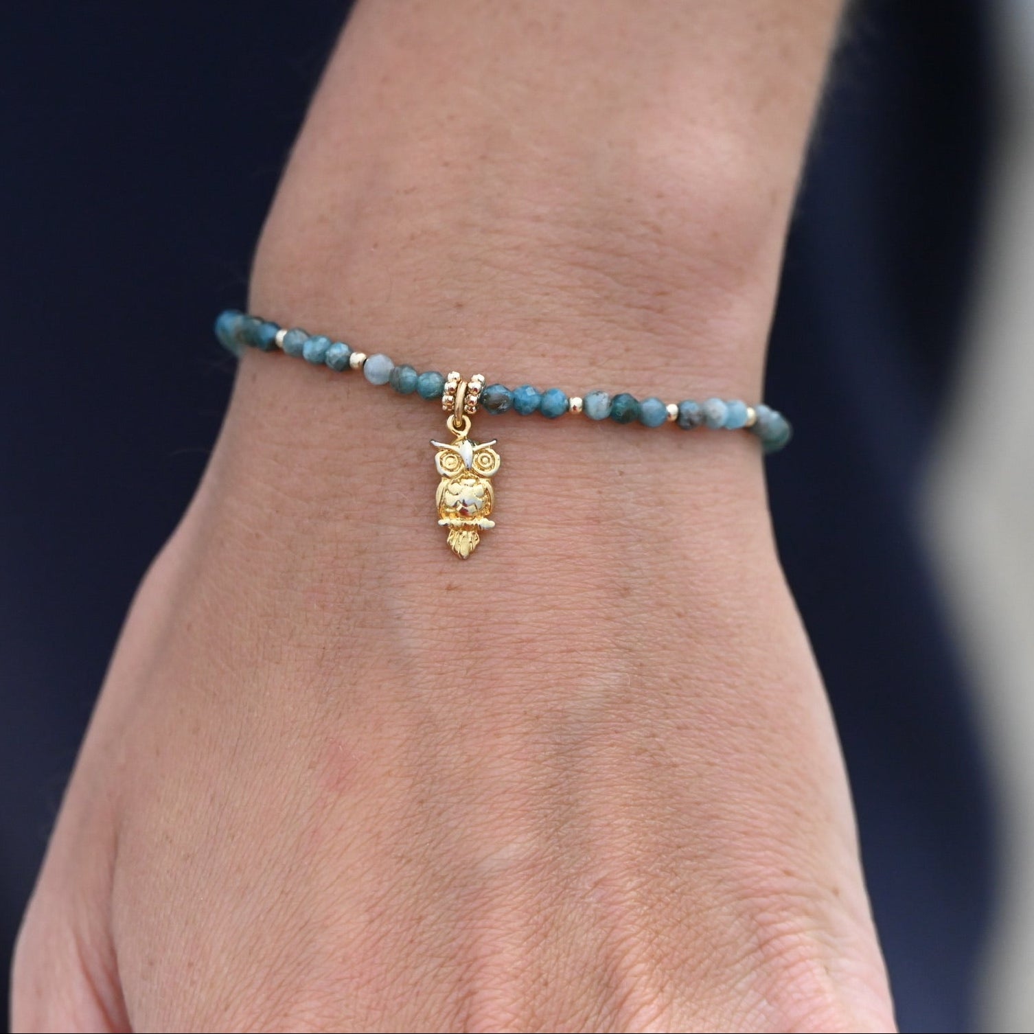 Apatite & Gold Charm Stretch Bracelet