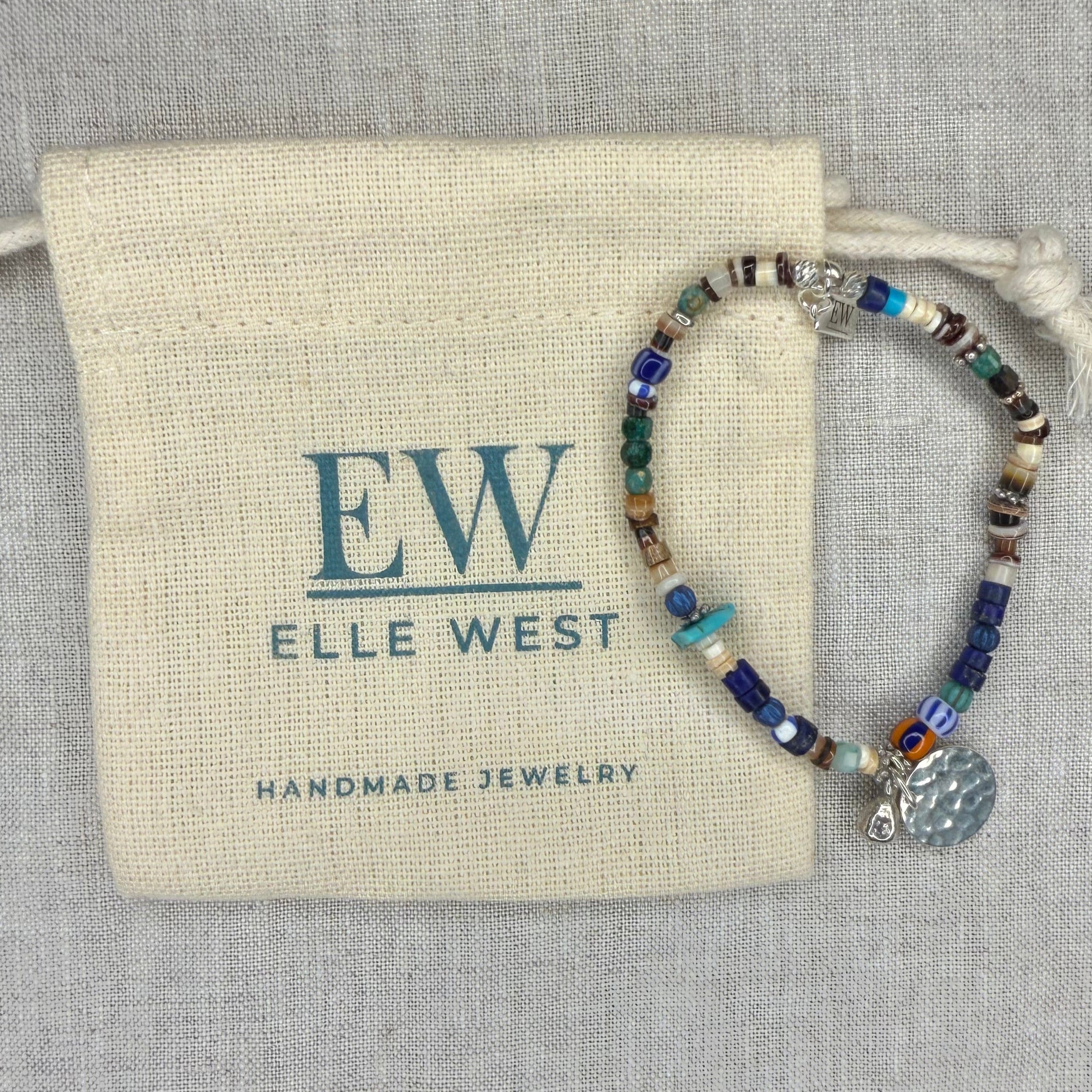 Ty Turquoise & Shell Stretch Bracelet + Charm