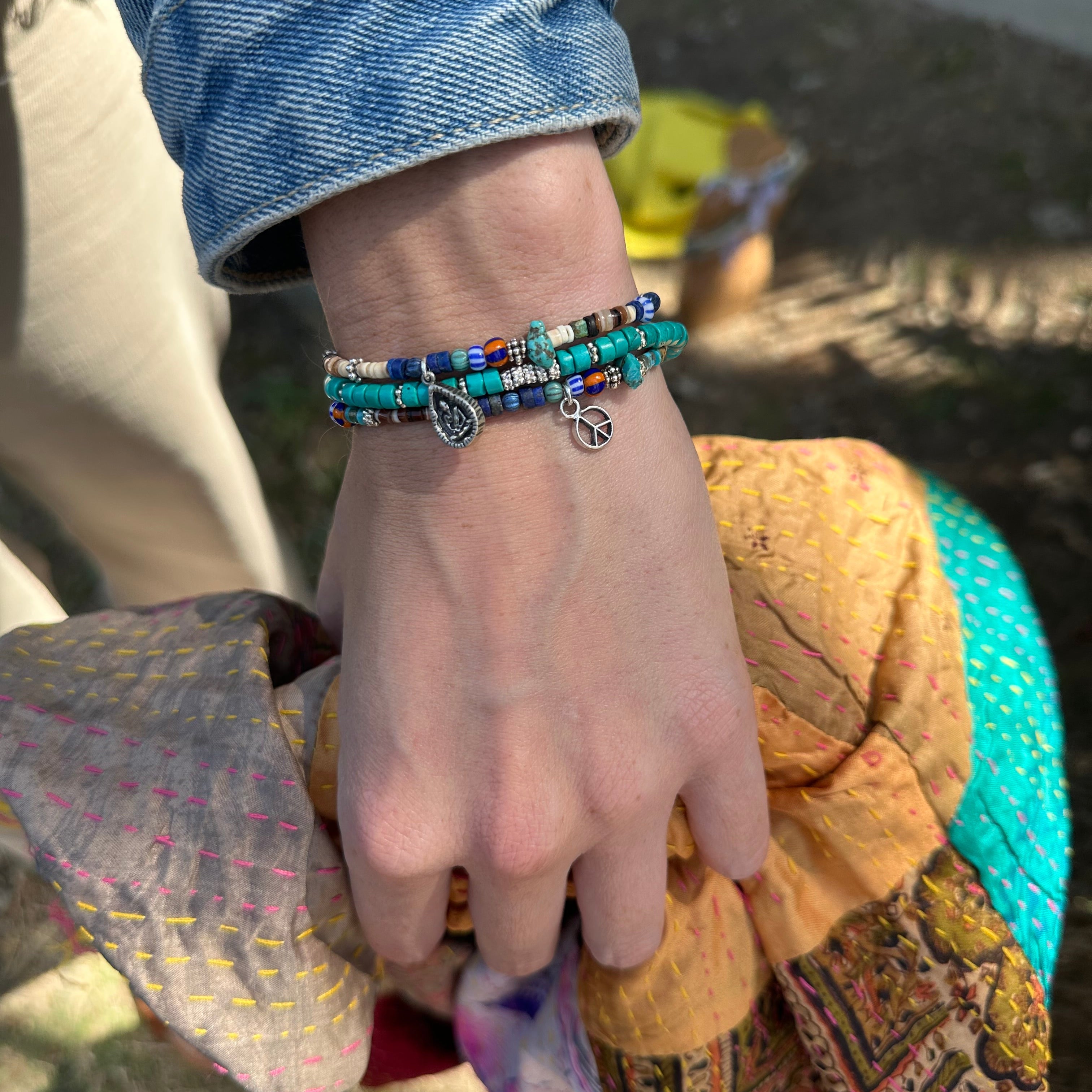 Ty Turquoise & Shell Stretch Bracelet + Charm