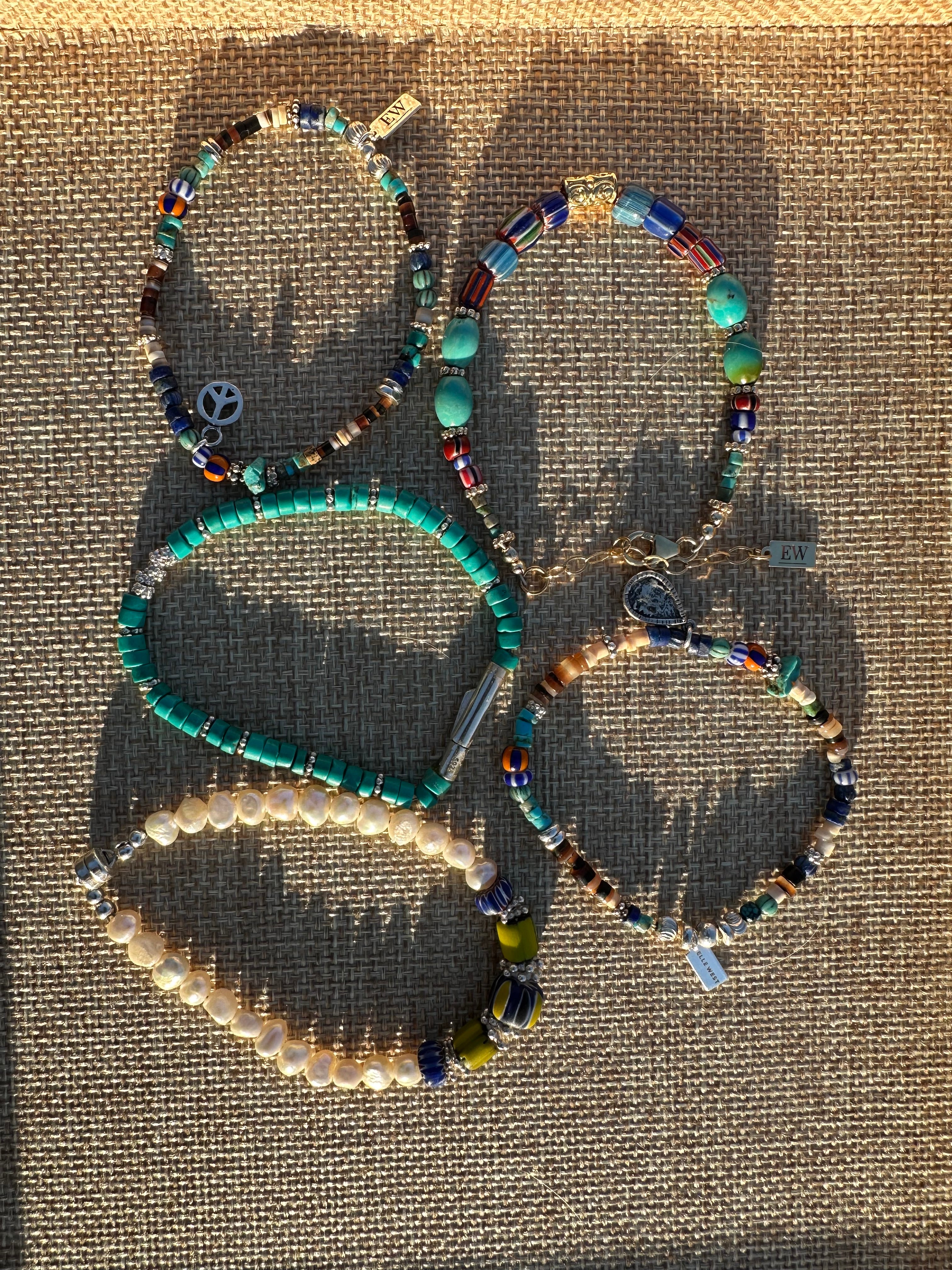 Ty Turquoise & Shell Stretch Bracelet + Charm
