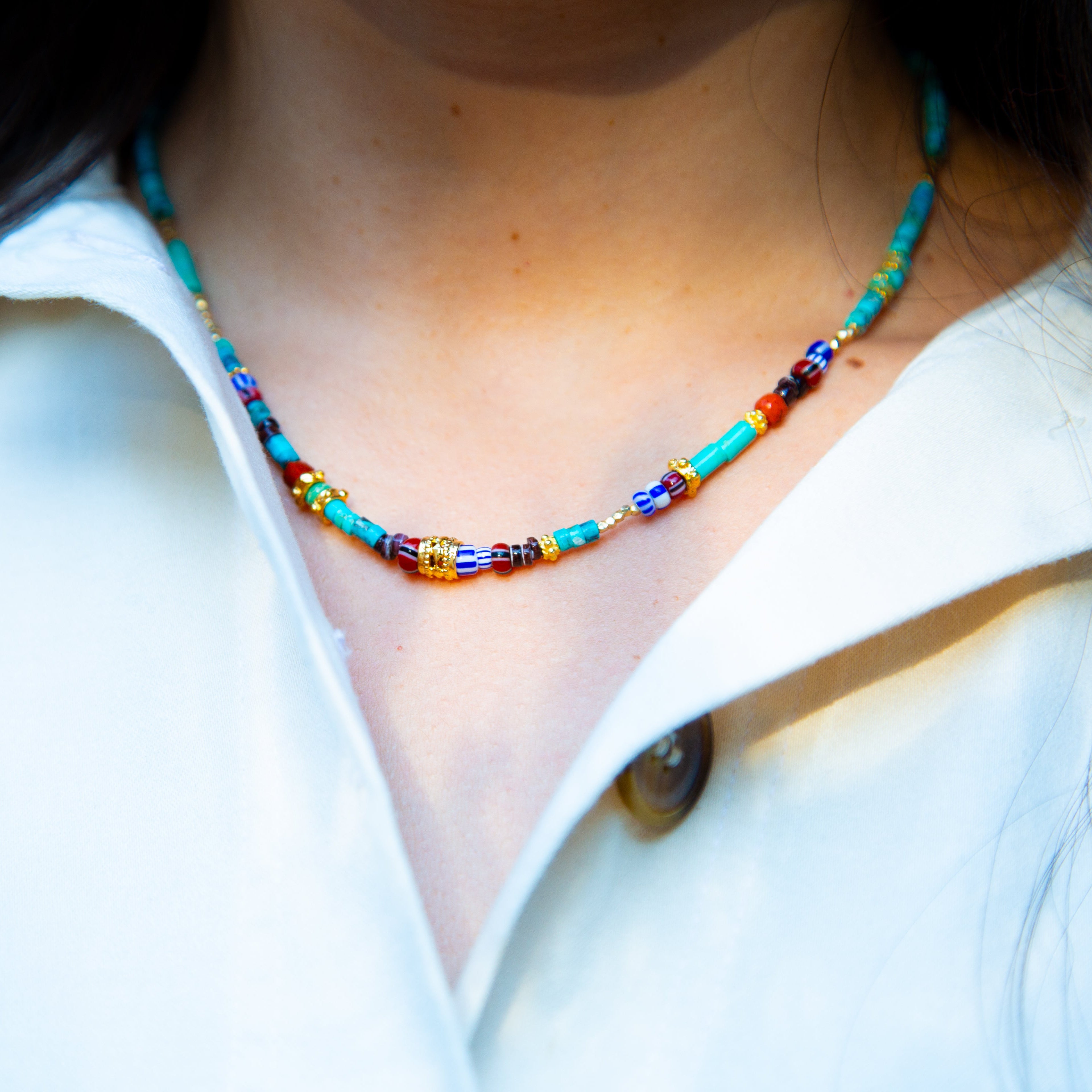 Mads Turquoise and Trade Bead Necklace