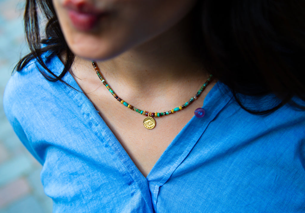 Mads Turquoise and Trade Bead + Charm Necklace
