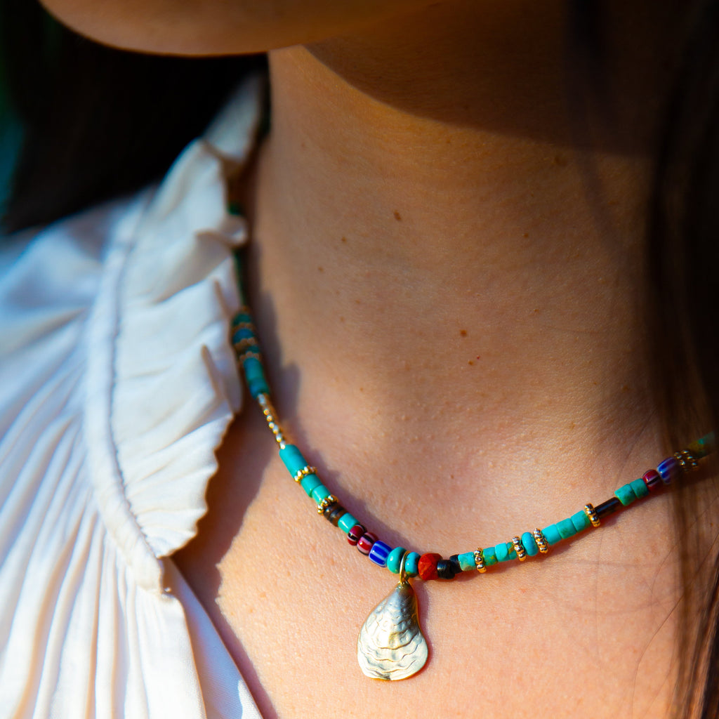 Mads Turquoise and Trade Bead + Charm Necklace
