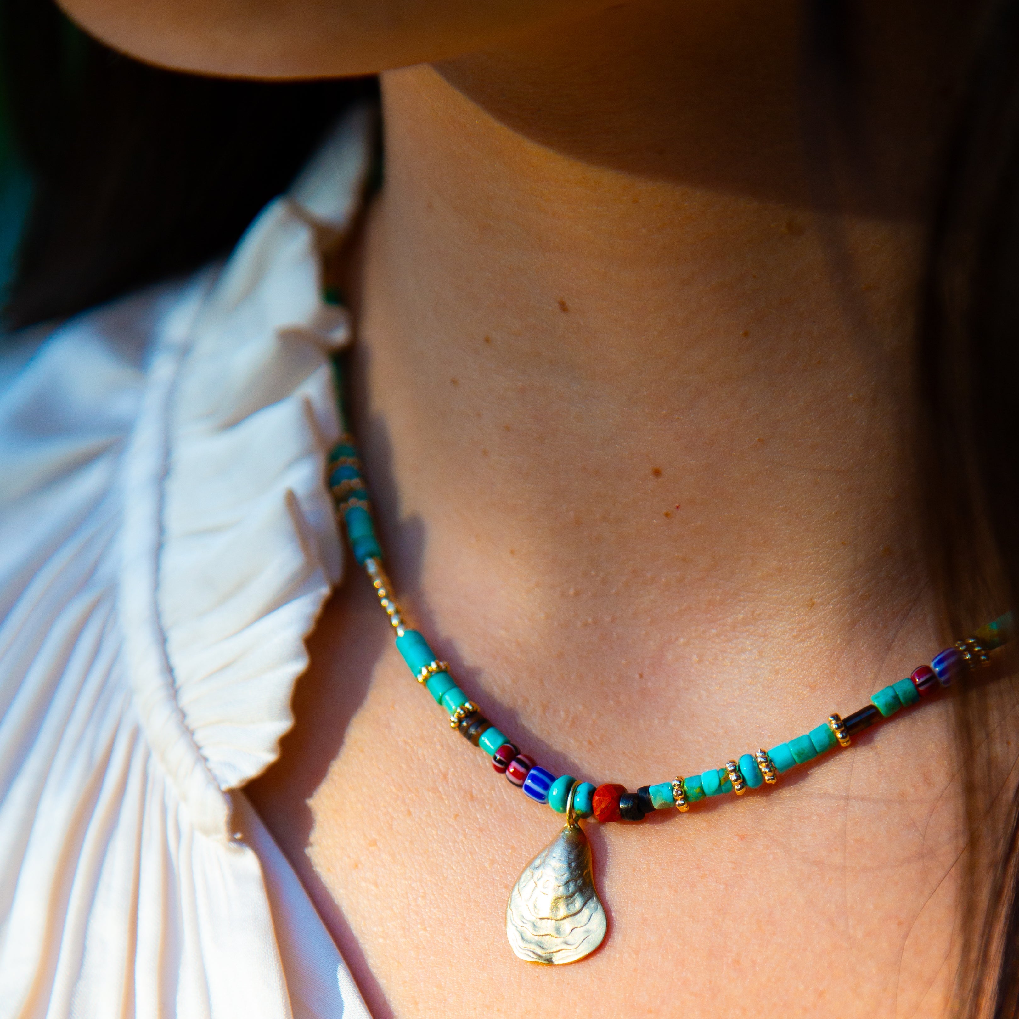 Mads Turquoise and Trade Bead + Charm Necklace