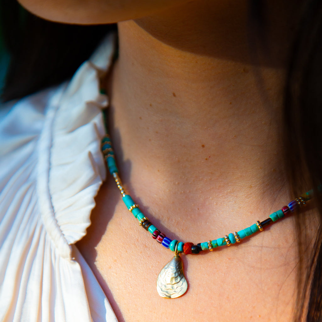 Mads Turquoise and Trade Bead + Charm Necklace