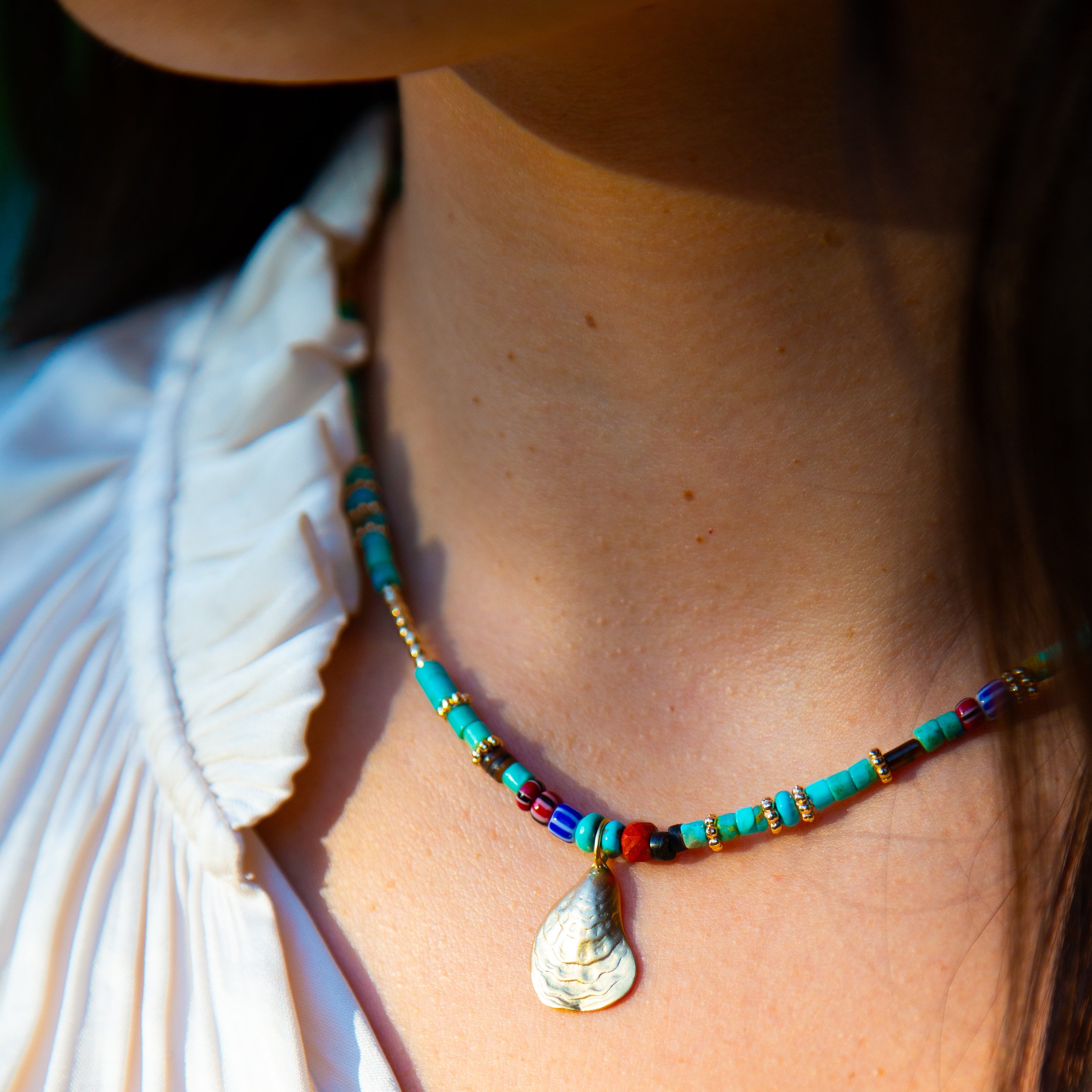 Mads Turquoise and Trade Bead + Charm Necklace