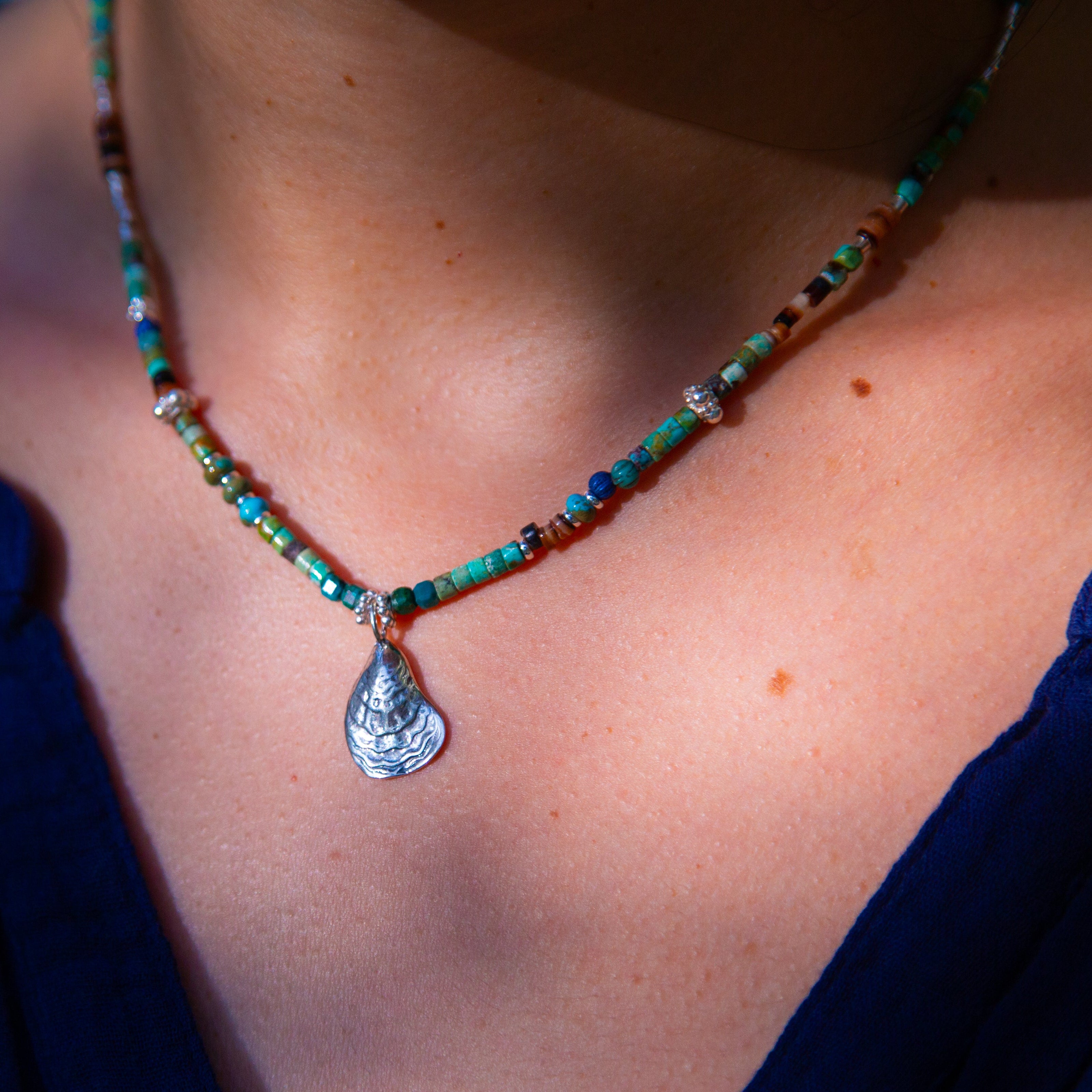 Ty Turquoise & Shell + Charm Necklace