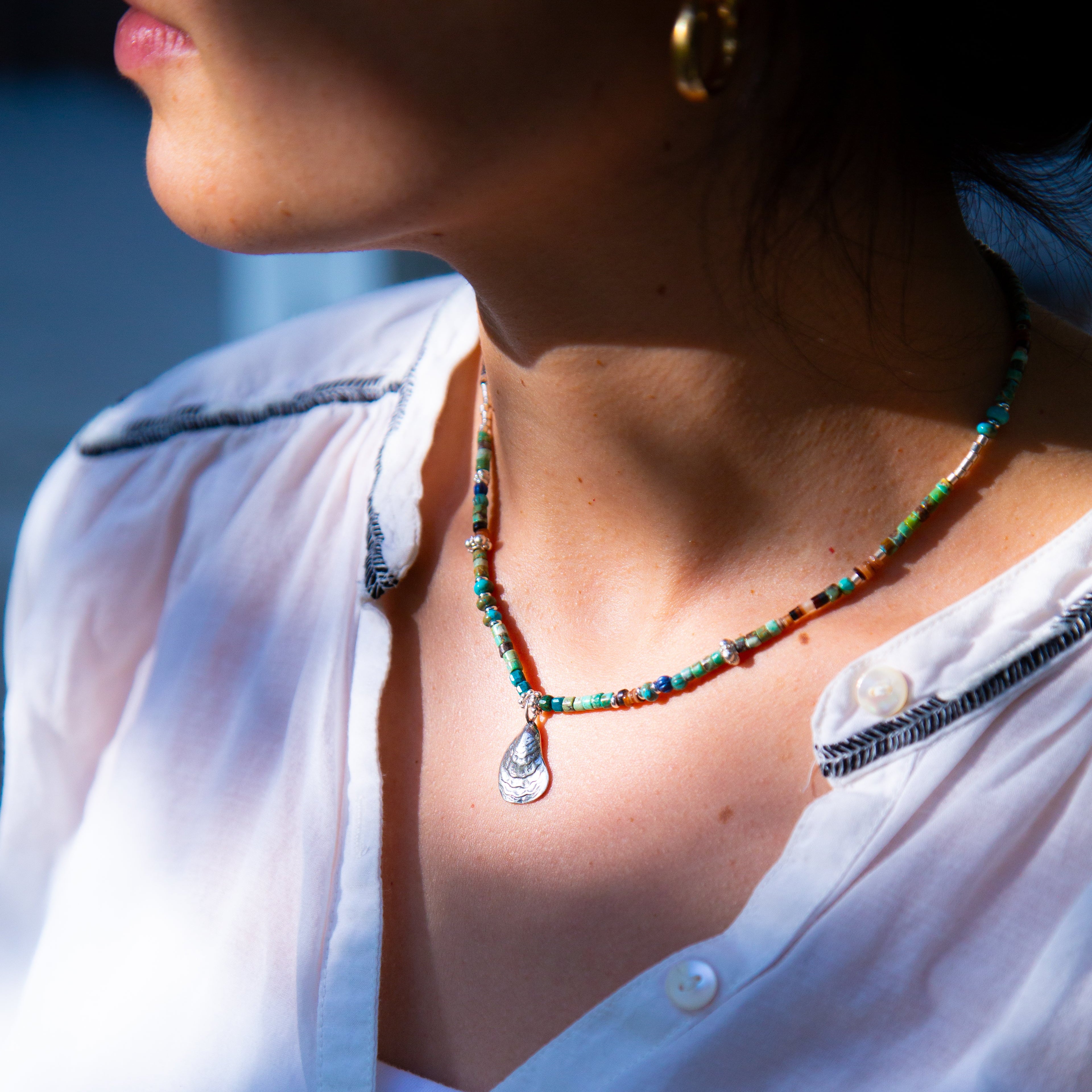 Ty Turquoise & Shell + Charm Necklace