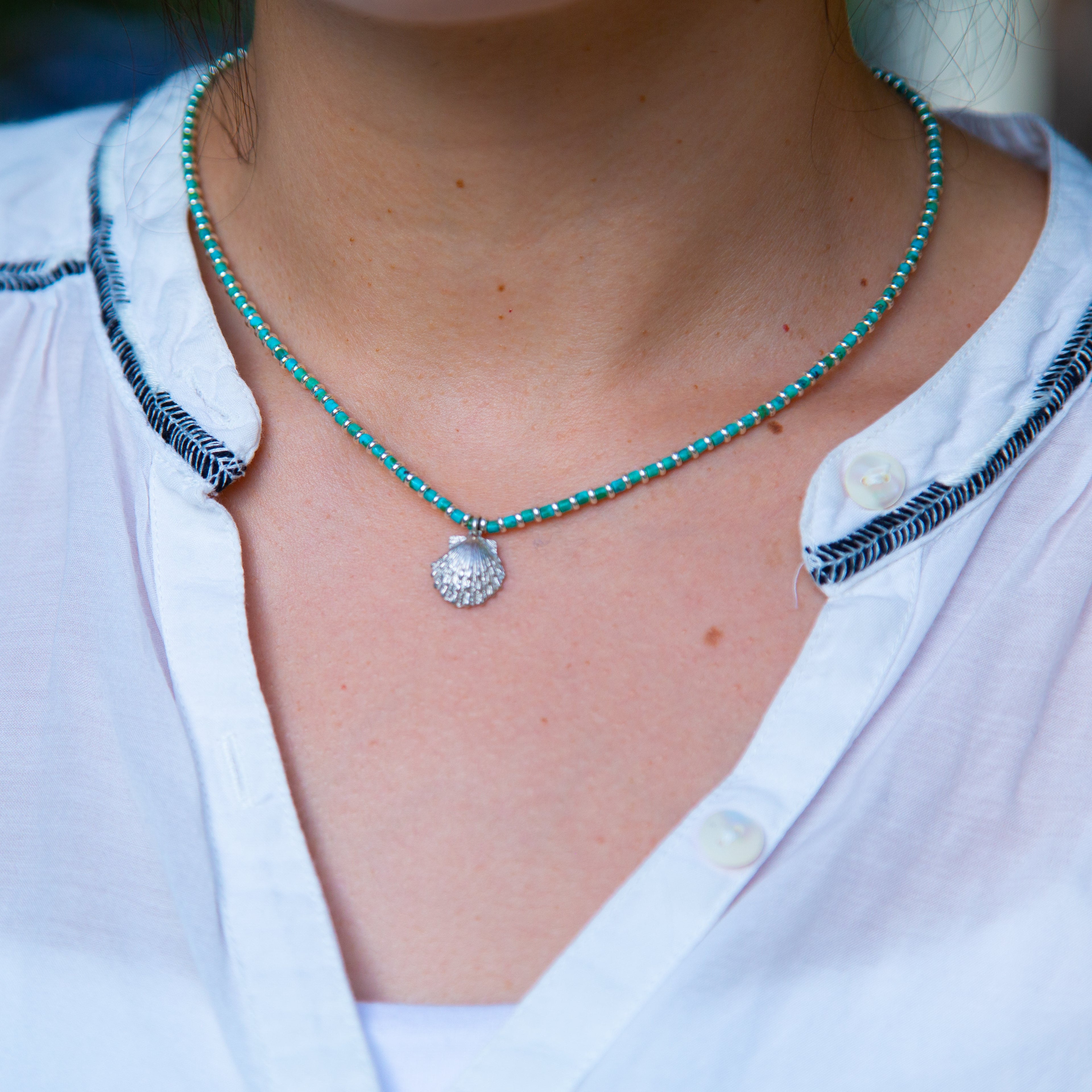 Age Turquoise and Sterling + Charm Necklace