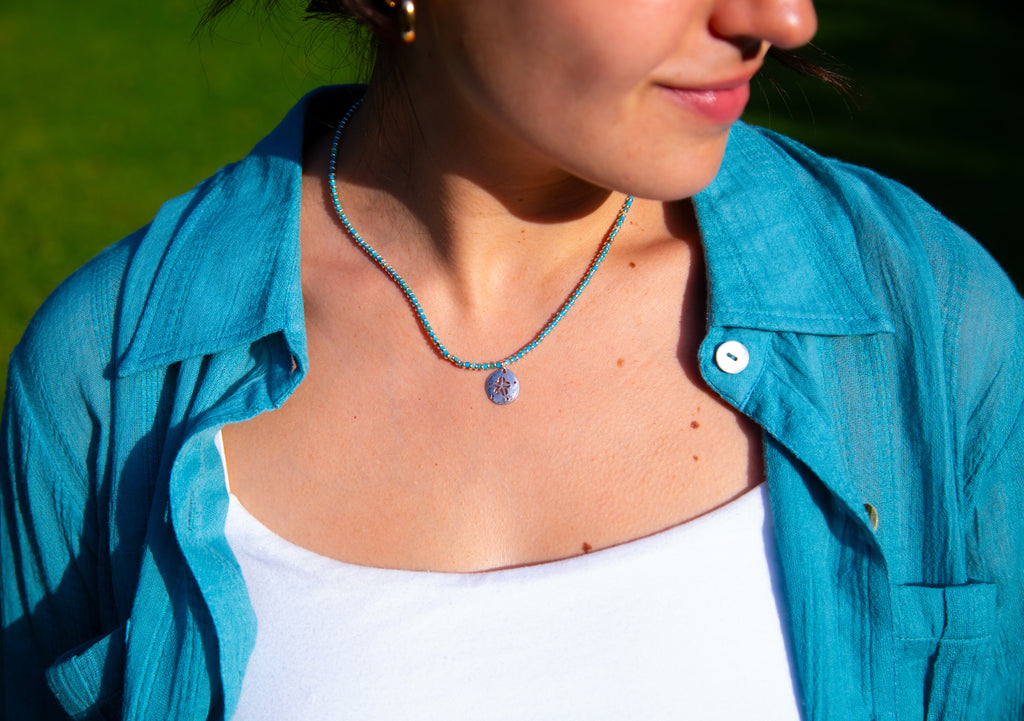 Age Turquoise and Sterling + Charm Necklace