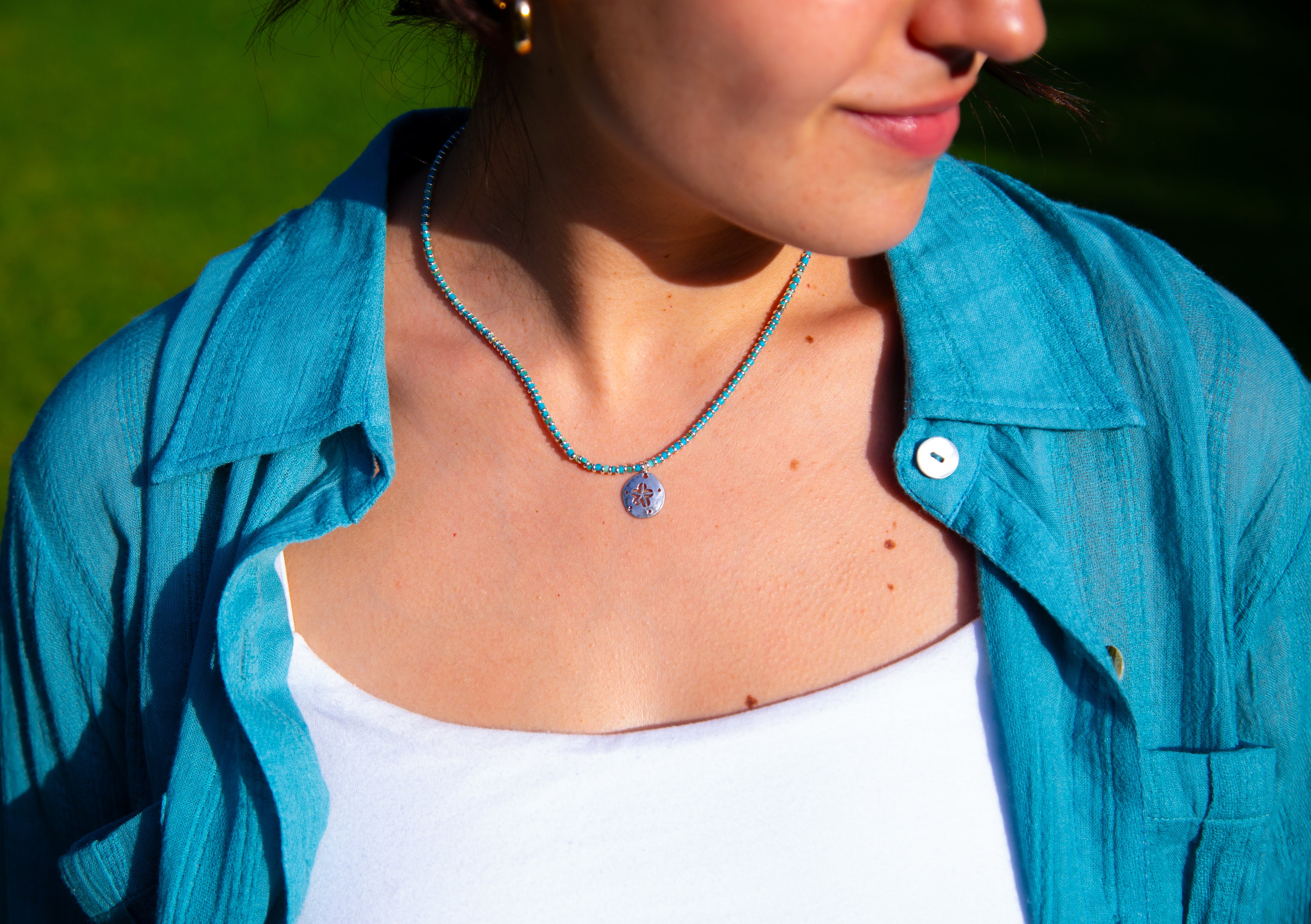 Age Turquoise and Sterling + Charm Necklace
