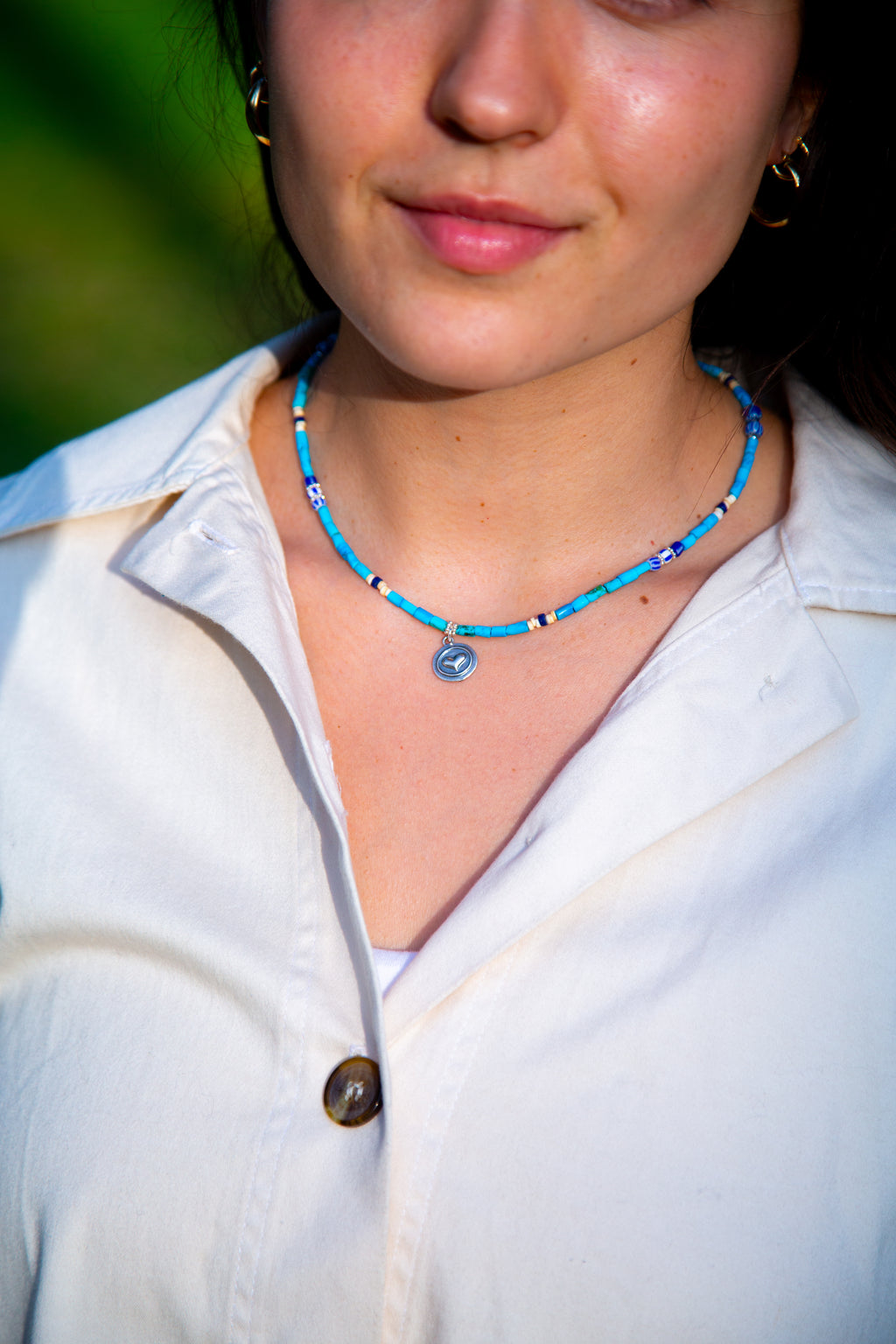 Emilia Sky Blue Turquoise + Charm Necklace