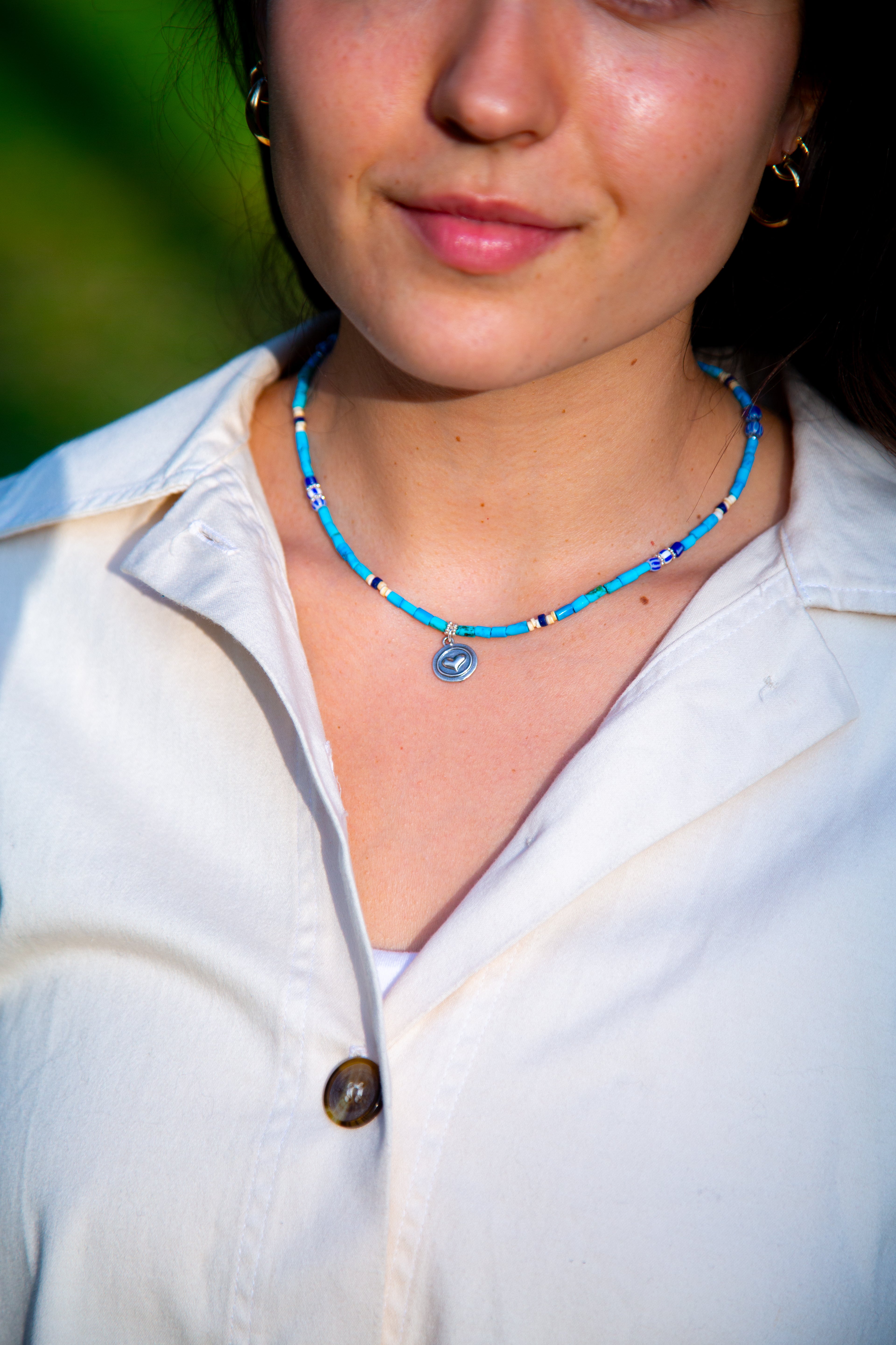 Emilia Sky Blue Turquoise + Charm Necklace