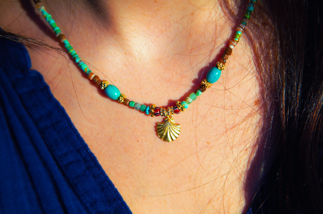Mads Turquoise and Trade Bead + Charm Necklace