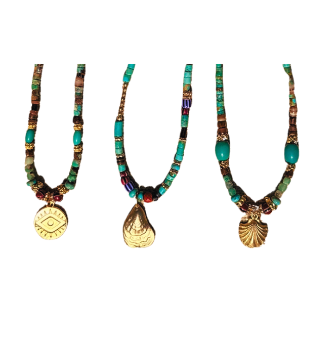 Mads Turquoise and Trade Bead + Charm Necklace