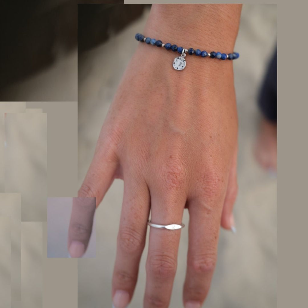 Lapis Lazuli + Silver Charm Stretch Bracelet