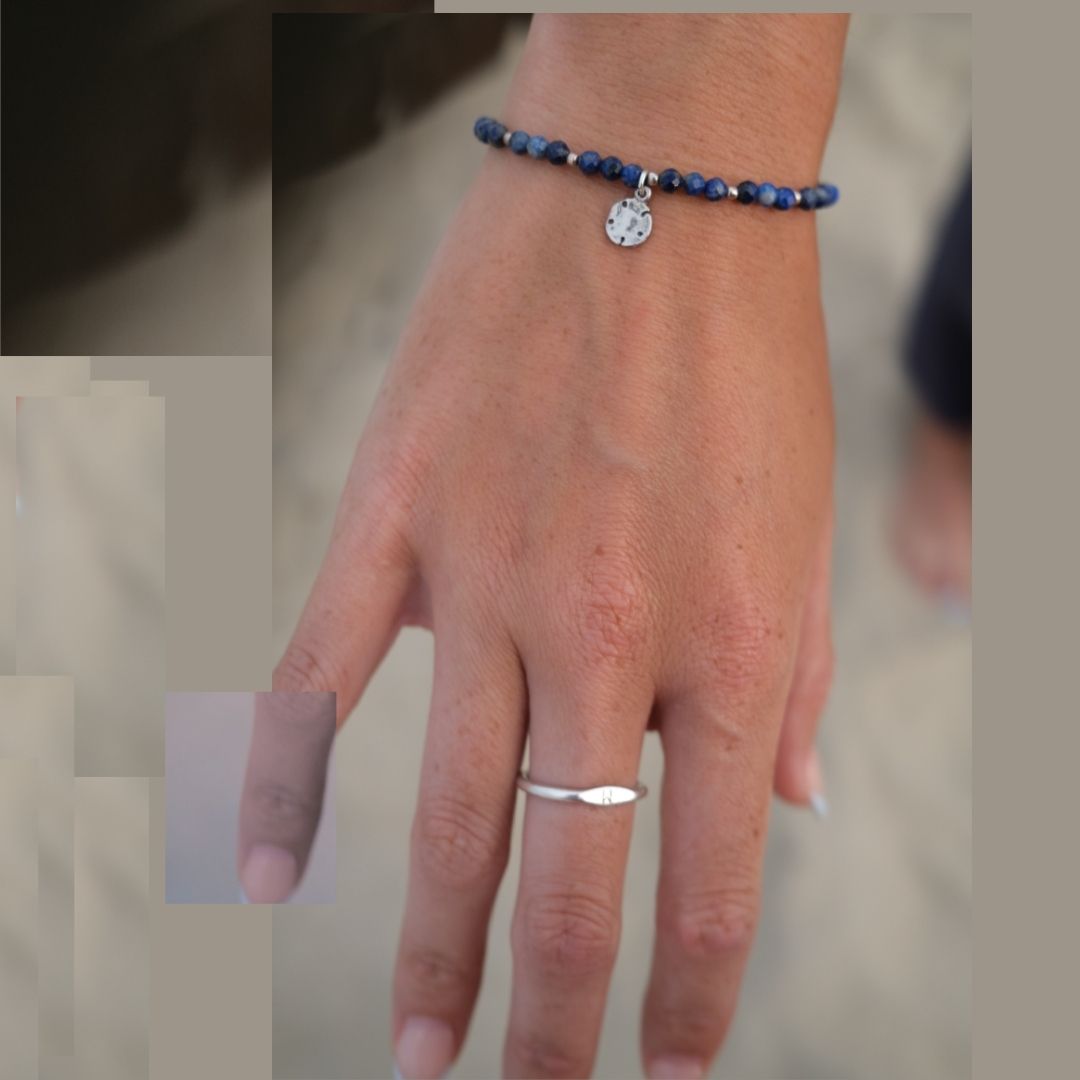 Lapis Lazuli + Silver Charm Stretch Bracelet